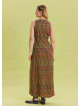 V Neck Slit Detail Patterned Green Long Dress 4455